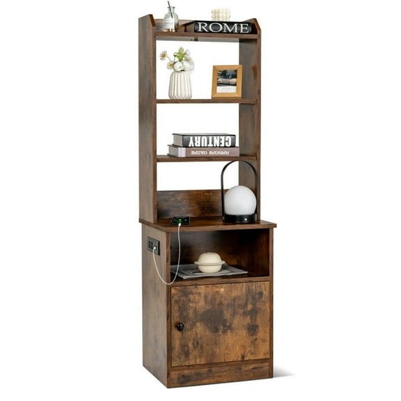 GVN Bookcases,6-Tier Bookshelf with Charging Station and Cabinet