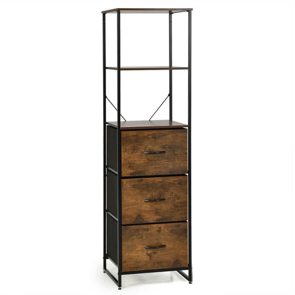 GVN Freestanding Vertical 3 Drawer Dresser with 3 Shelves-Rustic Brown, Storage Shelves for Bedroom,Living Room, Home Office, Bedroom, Balcony