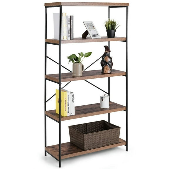 GVN Bookcases,Multipurpose Open Bookcase Industrial Rack Wide Standing Storage Shelf-Brown