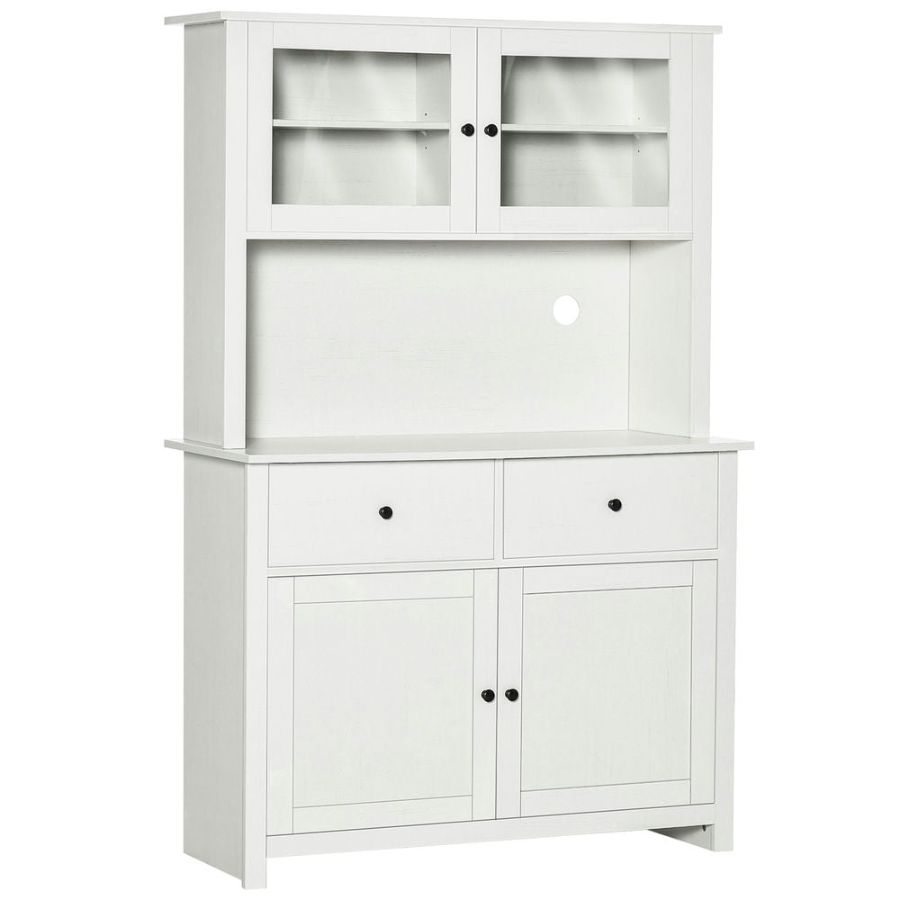 GVN Buffet with Hutch,63.5" Kitchen Buffet with Hutch, Pantry Storage Cabinet with 4 Shelves, Drawers, Framed Glass Doors,Antique White