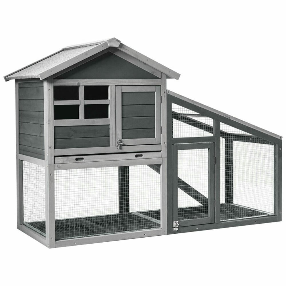 GVN Bunny Cage House Pet Cage,56.5 Inch Length Wooden Rabbit Hutch with Pull out Tray and Ramp