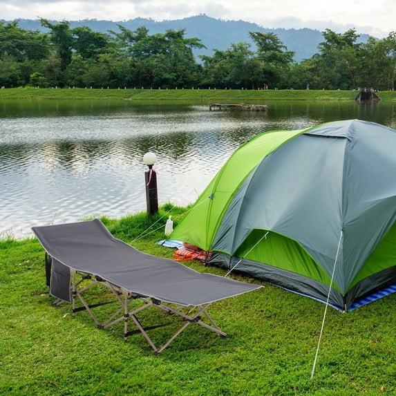 GVN Camping Cot with Carry Bag and Side Pocket, Folding Bed for Camping, Hiking, Backpacking, Gray