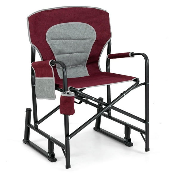 GVN Camping Seat Chair, Picnic Chair,Outdoor Rocker Camping Chair with Dual Springs and Padded Back-Red