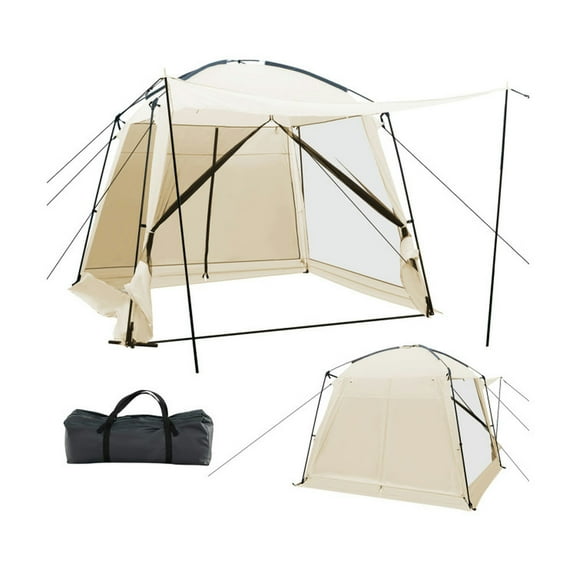 GVN Camping Tent, Tent,10 x 10 Feet Screened Canopy Tent w/ Vestibule and Zippered Door-Beige