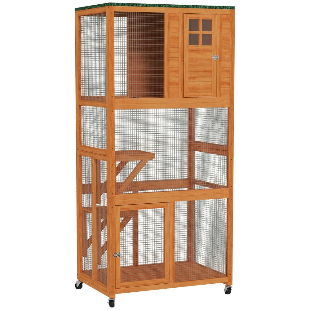GVN Cat Catio Enclosure, Cat Cage House,74" Wooden Outdoor Cat House Catio Outdoor Cat Enclosure, Orange