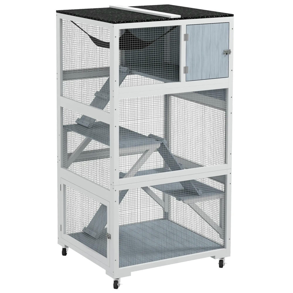 GVN Cat Catio Enclosure, Cat Cage House,Catio, Outdoor Cat Enclosure House on Wheels with Hammock, Gray
