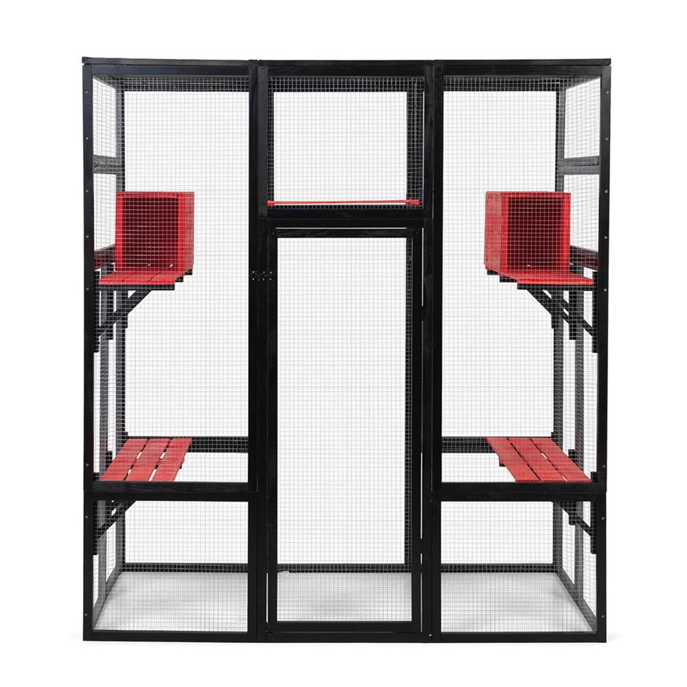 GVN Cat Catio Enclosure, Cat Cage House,Gothic Outdoor Large Cat Catio, Wood Cat Enclosure with Platforms and Condos, Black and Red