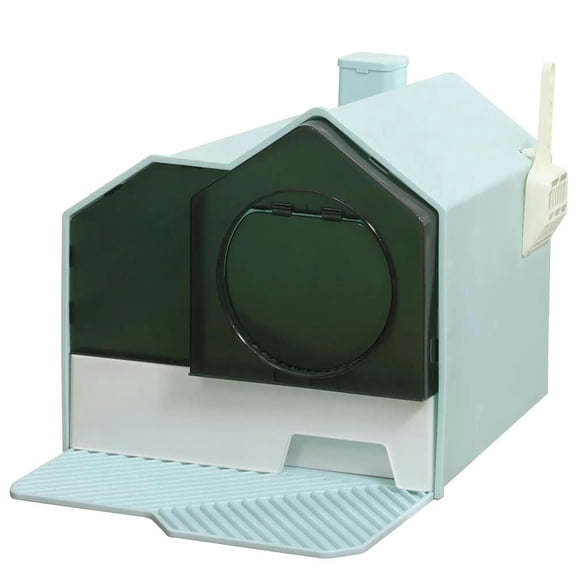 GVN Cat Litter Box,Cat Pan, Hooded Cat Litter Box w/ Litter Mat, Litter Particle Catching, Light Blue