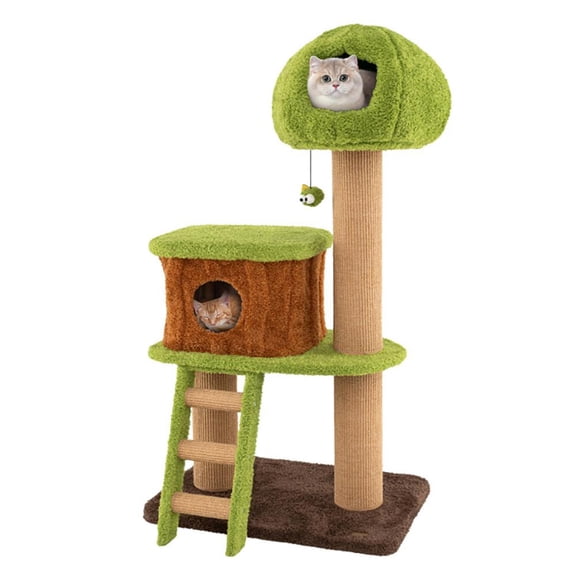 GVN Cat Tree Tower, Cat Tree, Cute Cat Tree for Indoor Cats with Mushroom-shaped Nest Condo and Climbing Ladder-Green
