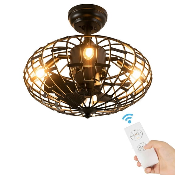 GVN Ceiling Fans, Small Indoor Ceiling Fan,5 Blades Enclosed Ceiling Fan with Light and Remote Control-Black