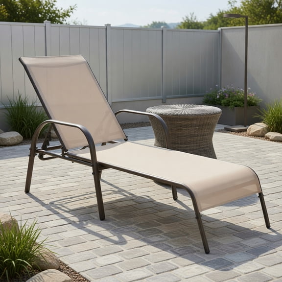 GVN Chaise Lounge Outdoor, Lounge Chair Outdoor,Adjustable Patio Chaise Folding Lounge Chair with Backrest-Brown