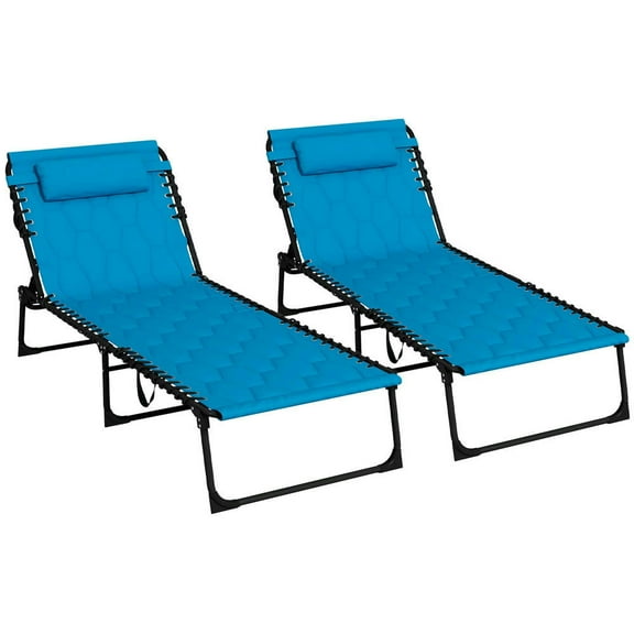 GVN Chaise Lounge Outdoor, Lounge Chair Outdoor,Folding Chaise Lounge Set with Reclining Back, 25.6" x 74" x 14.2", Sky Blue