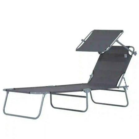 GVN Chaise Lounge Outdoor, Lounge Chair Outdoor,Outdoor Pool Chaise Lounge Chair, Folding Tanning Chair with Sun Shade, Gray