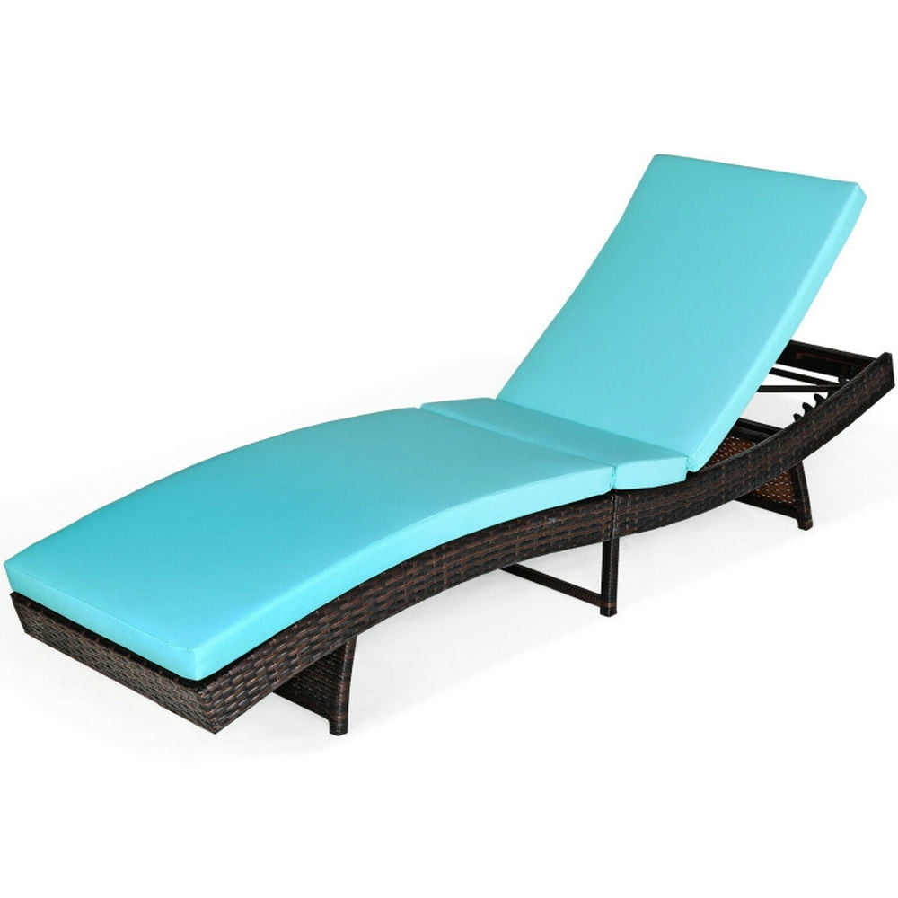 Turquoise Foam Cushion Brown Steel Frame Adjustable Outdoor Lounge Chair