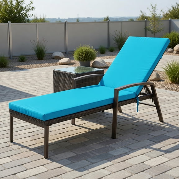 GVN Chaise Lounge Outdoor, Lounge Chair Outdoor,Patio Rattan Lounge Chaise Recliner with Back Adjustable Cushioned-Turquoise