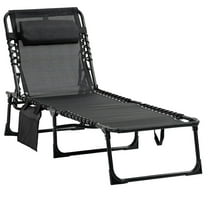 GVN Chaise Lounge Outdoor, Lounge Chair Outdoor,Reclining Chaise Lounge Chair, Folding Camping Cot with Adjustable Backrest and Removable Pillow, Black