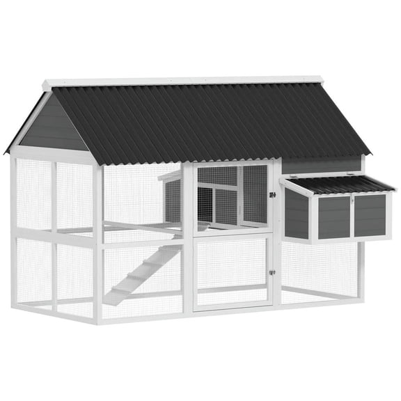 GVN Chicken Coop, Pet Hutch, Hen House,Chicken Coop with Run, 2 Nesting Boxes, 2 Roosting Bars, Ramp & Tray, Poultry Cage, Gray