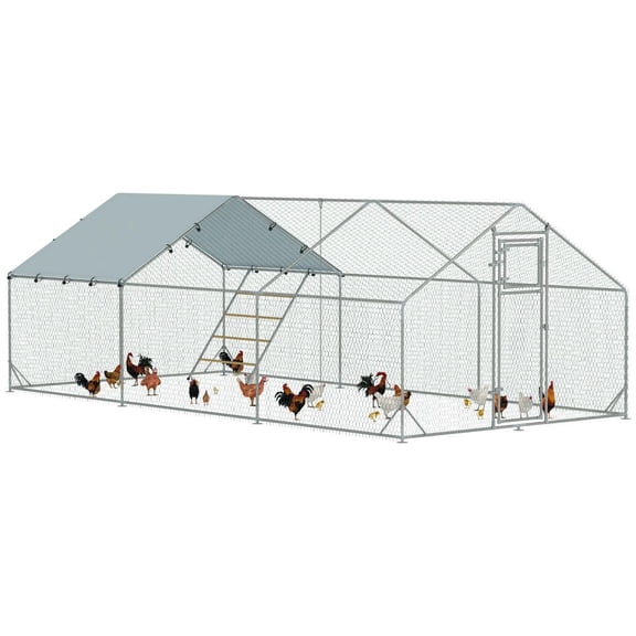 GVN Chicken Coop, Pet Hutch, Hen House,Chicken Run w/ Waterproof & Anti-UV Cover, Feeding Door, Hanging Feeder