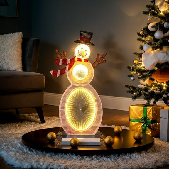 GVN Christmas Decoration Lighted Snowman with Led Lights and Metal Stand