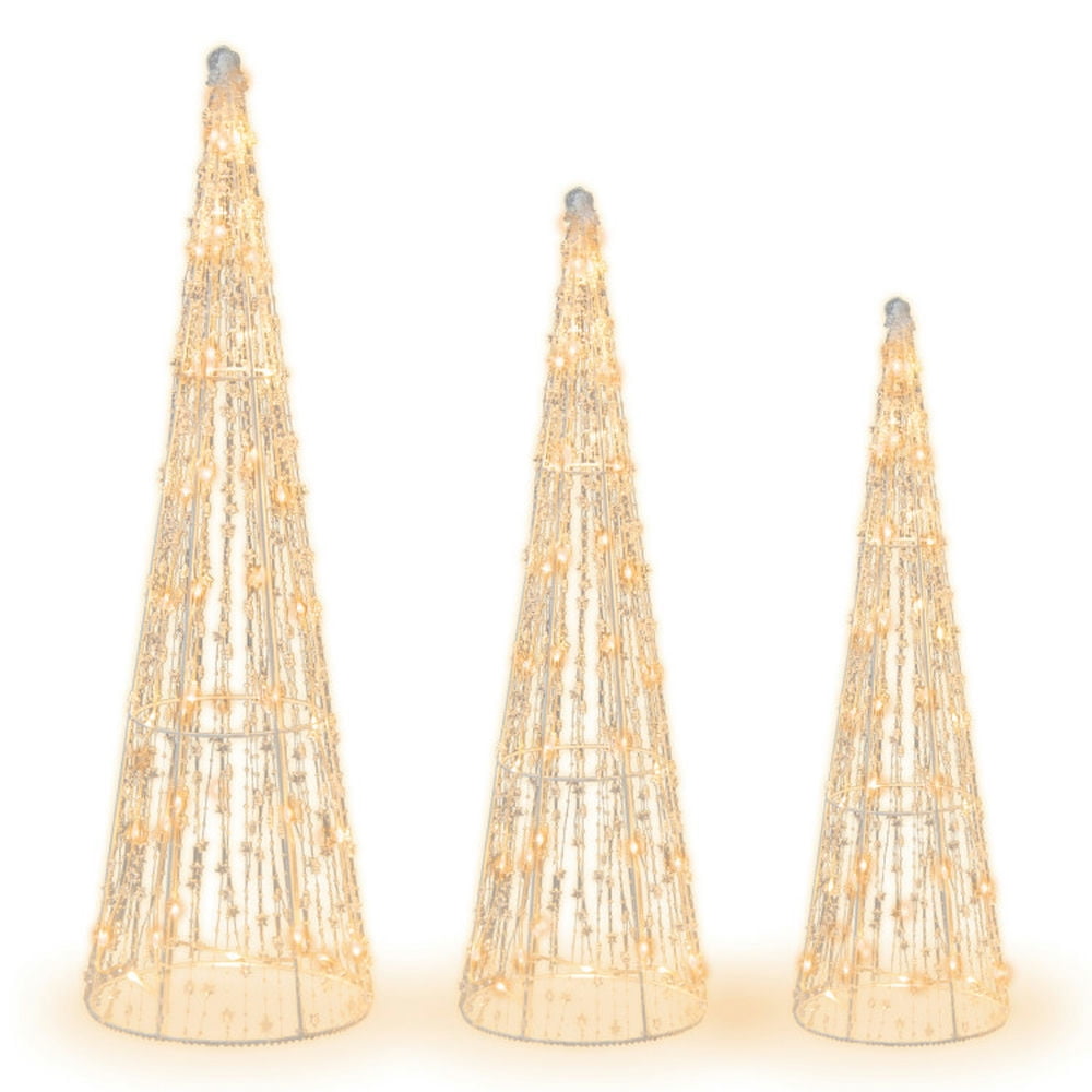 GVN Christmas Decorations Decor,Set of 3 Pre-lit Christmas Cone Trees with Star Strings GVN Christmas Decorations Decor,Set of 3 Pre-lit Christmas Cone Trees with Star Strings