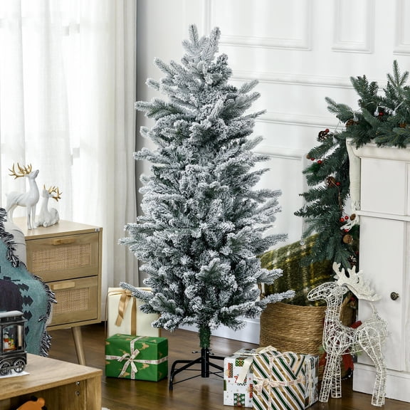 GVN Christmas Tree, Modern Christmas Tree,4.5' Artificial Flocked Christmas Trees, with Snow Frosted Branches, Auto Open, Steel Base