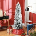thumbnail image 1 of GVN Christmas Tree, Modern Christmas Tree,5ft Artificial Christmas Tree, Snow Flocked Branches, Metal Base, Pencil Xmas Tree, 1 of 6
