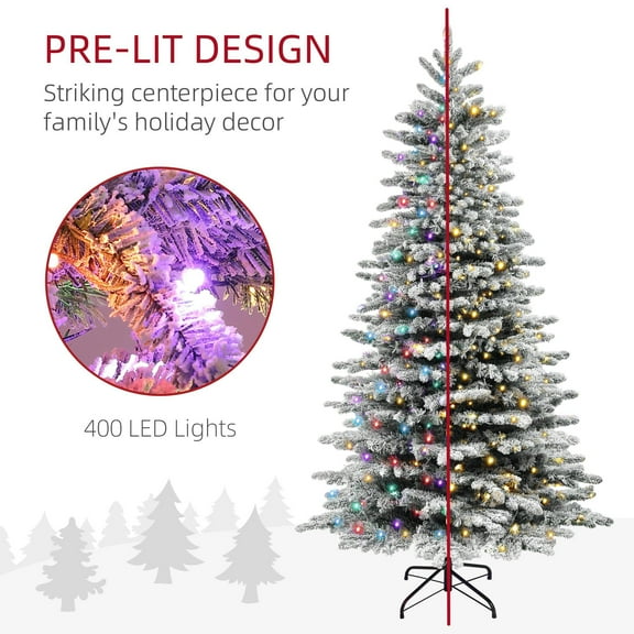 GVN Christmas Tree, Modern Christmas Tree,6.5ft Snow Flocked Artificial Christmas Tree, Pre-Lit Christmas Tree with 400 LED Lights and 990 Branch Tips, Green