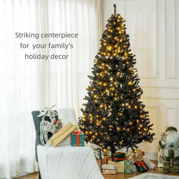 GVN Christmas Tree, Modern Christmas Tree,7.5 FT Tall PreLit Artificial Christmas Tree with Realistic Branches, 500 Warm White LED Lights and 1346 Tips, Black