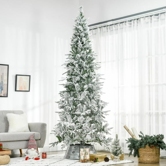 GVN Christmas Tree, Modern Christmas Tree,9' Unlit Snow Flocked Pine Artificial Christmas Tree with Realistic Branches and 1159 Tips, Green