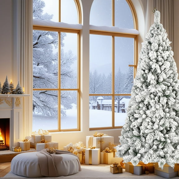 GVN Christmas Tree, Modern Christmas Tree,Artificial 4Ft Flock Christmas Tree with 350Pvc/Hard Needle Mixed Branch Tips