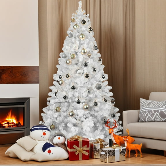 GVN Christmas Tree, Modern Christmas Tree,Artificial 8Ft White Christmas Tree with 1430Pvc Mixed Branch Tips,Green