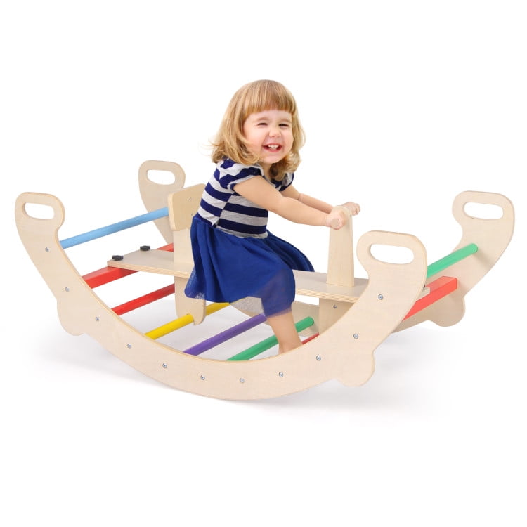 GVN Climber Playground Kids Rocking Slide,4-in-1 Multifunctional Wooden ...