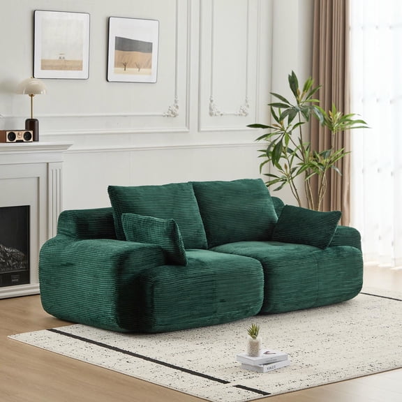 GVN Cloud Couch Sectional with Modern Compressed Memory Foam and 2 Seater Design, Pet-Friendly Corduroy Fabric for Family Room, No Assembly, Green
