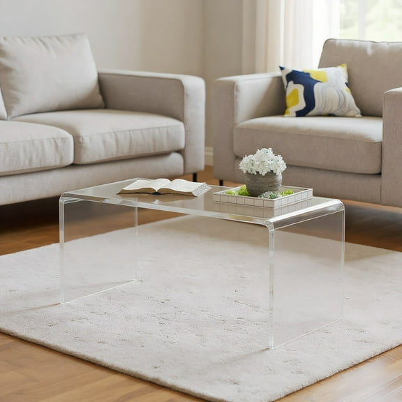 GVN Coffee Table,Side Tables,0.6" Thick Acrylic Coffee Table, 32" Long Rectangle Waterfall Coffee Table, Clear