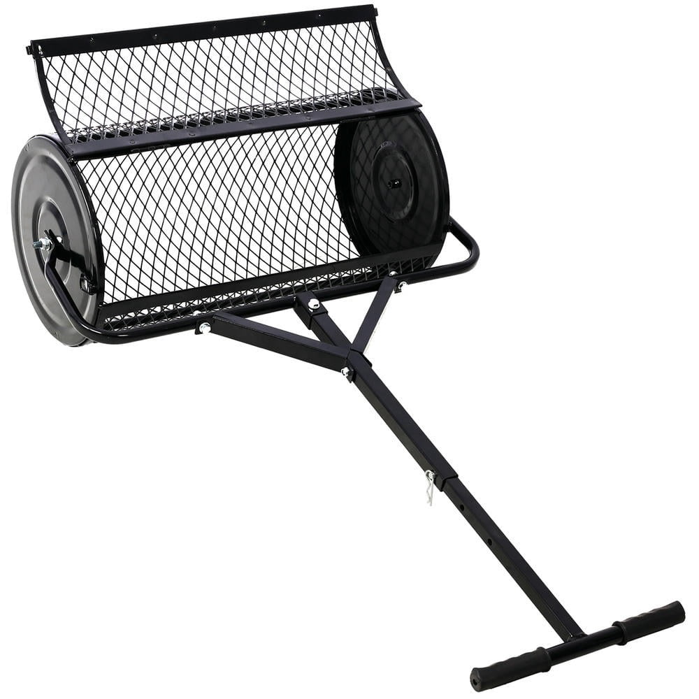 GVN Compost Spreader, Peat Moss Spreader,Peat Moss Spreader 24inch,Compost Spreader Metal Mesh,Lawn and Garden Care Manure Spreaders Roller,heavy duty balck