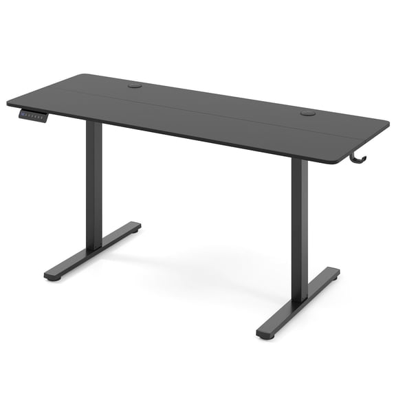 GVN Computer Desk with 3 Memory Heights and 2 Hanging Hooks and Cable Holes, Study Writing Table for Home Office, Living Room, Study Room, Bedroom, Black