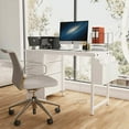 thumbnail image 1 of GVN Computer Desk, Study Writing Table,47.3"Office Desk with Power Outlet, 3 drawers, Side Pocket, White, 1 of 11
