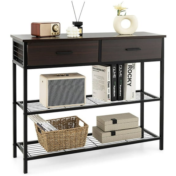 GVN Console Table, Entryway Table,39.5 Inch Entryway Table with 2 Drawers and 2-Tier Shelves-Dark Brown