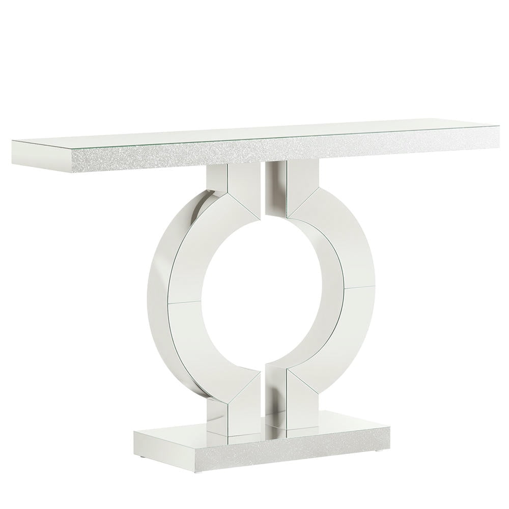 GVN Console Table, Entryway Table, 43" Mirrored Console Table, Modern Silver Sofa Table with O-Shaped Base,Silver