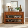 thumbnail image 1 of GVN Console Table, Entryway Table, 48" Solid Pine Wood Top Console Table with 3 Storage Drawers and 2 Shelves (Brown), 1 of 11