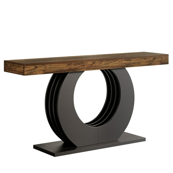 GVN Console Table, Entryway Table, Modern Wooden Console Table with Circular Metal Base, Entryway Sofa Side Table