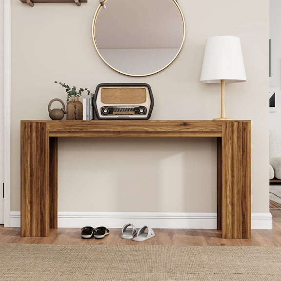 GVN Console Table with Waterproof Walnut Finish, Multi-Use Entryway Table with Space-Saving Design for Hallway, Living Room, Bedroom, Foyer, Walnut
