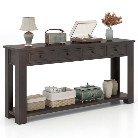 GVN Console Tables,63 Inches Farmhouse Entryway Table with 4 Storage Drawers and Open Shelf-Espresso