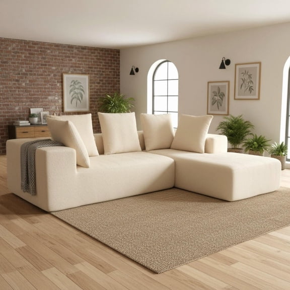 GVN Contemporary Modular Corner Sofa with Ergonomic Support and High-Resilience Foam, Ideal for Lounge and Home Theater Setup, Beige