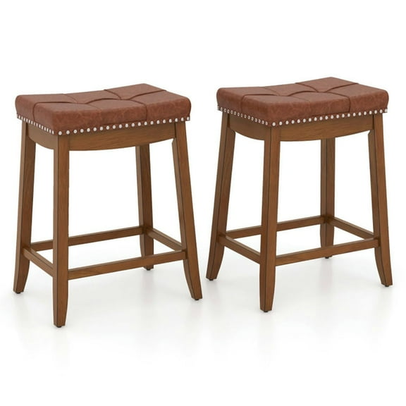 GVN Counter Bar Stools, Barstools,25/29 Inch Set of 2 Upholstered PU Leather Bar Stools with Saddle Seat-25 inches