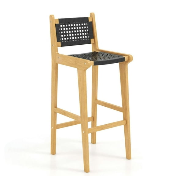 GVN Counter Bar Stools, Barstools,30 Inch Rattan Teak Wood Bar Stool with Backrest and Footrest