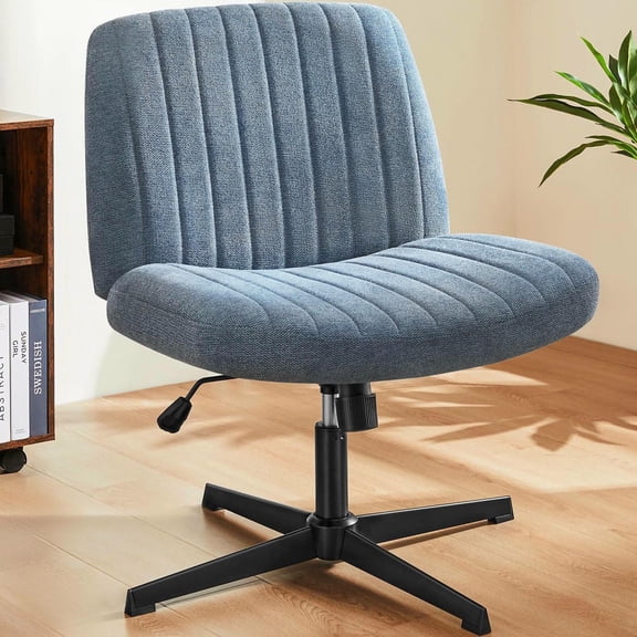 GVN Cross-Legged Swivel Chair for Home Office, Armless Stationary Chair without Wheels, Blue