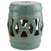 GVN Decorative Garden Stool, Garden Patio Stool,14" x 17" Ceramic Garden Stool with Double-Coin Knotted Ring Design, Antique Blue