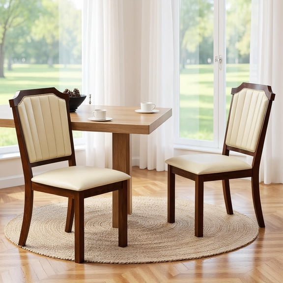 GVN Dining Chair Set of 2 with PU Leather Seat, Rubber Wood Frame and Durable Build for Kitchen, Dining Room, Restaurant Furniture, Brown