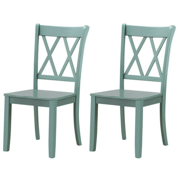 GVN Set of 2 Cross Back Rubber Wood Dining Chairs-Green, Dining Room Chairs, Lounge Chair for Kitchen, Dining, Bedroom, Living